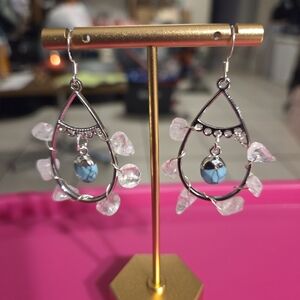 Elegant Silver and Turquoise Teardrop Earrings